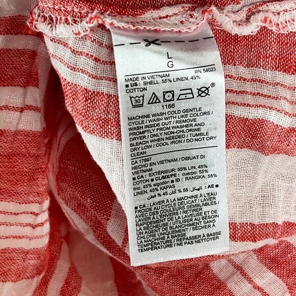 Old Navy Shirt Womens Large Red Wrap Chambray Basic Cotton Linen Striped Cropped - Picture 9 of 12